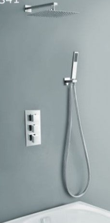 Two Outlet Thermostatic Mixer with 300mm Round Arm, Slim Head & Hand Shower