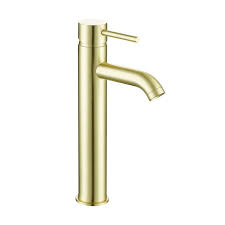Cascade Tall Mono Basin Mixer Tap Brushed Brass – Countertop Bathroom Sink Tap