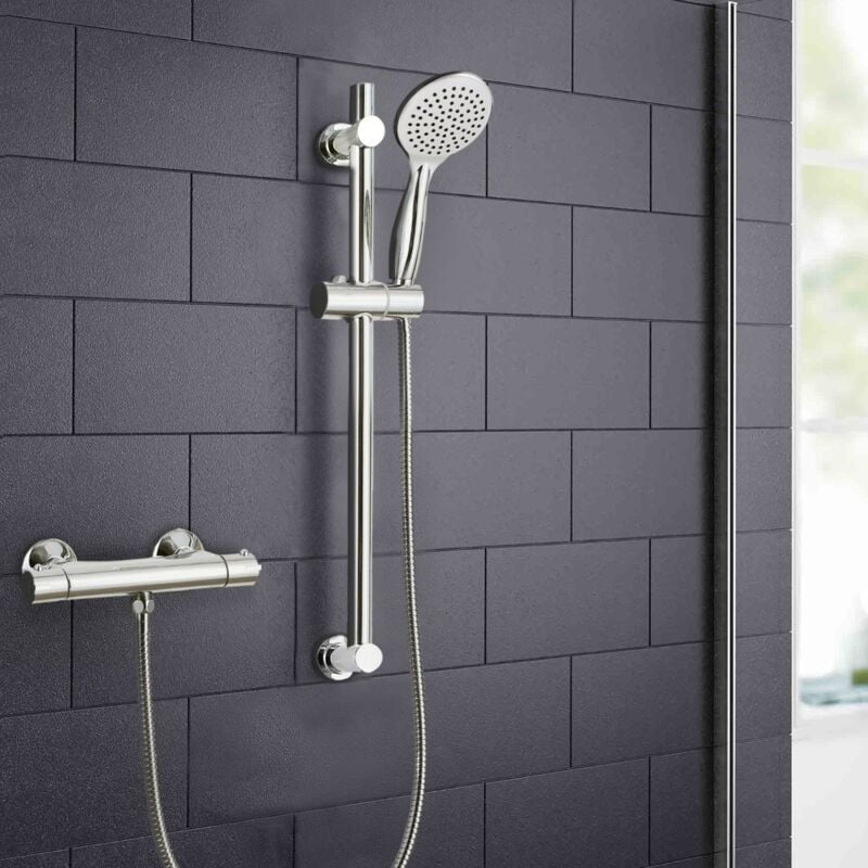 Thermostatic Round Shower Mixer Valve with Slider Rail Kit Modern Chrome Finish