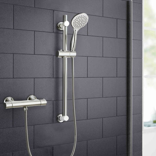 Thermostatic Round Shower Mixer Valve with Slider Rail Kit Modern Chrome Finish