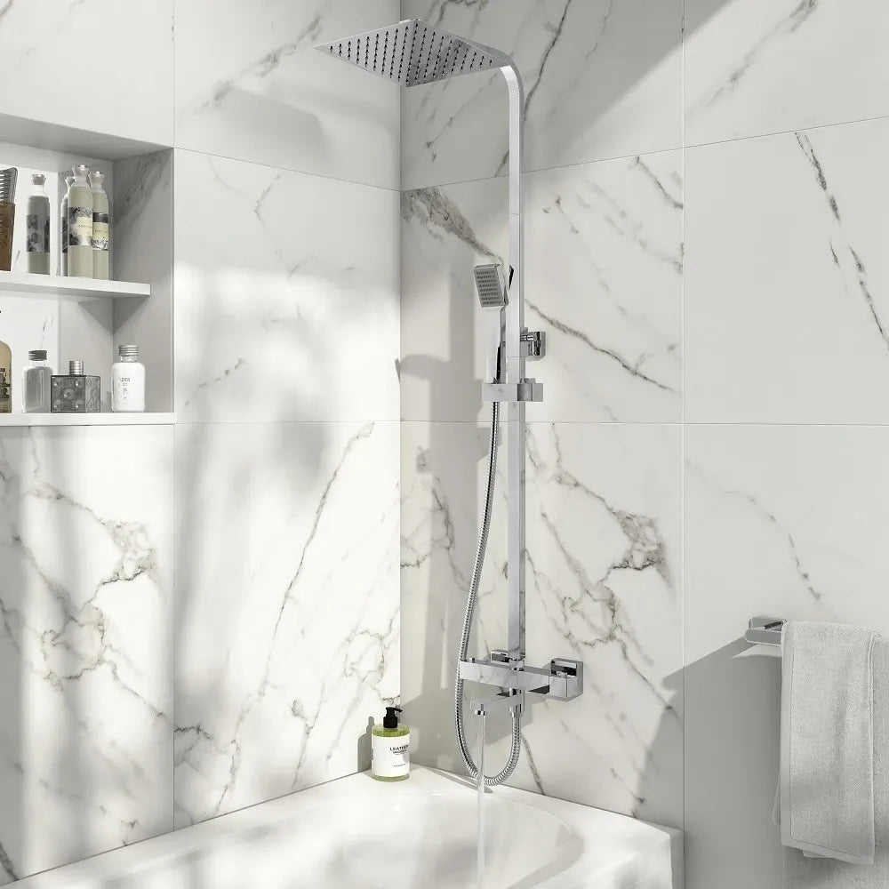 Bathroom Fort Square Rigid Riser Shower Kit with Bath Filler - Chrome Finish