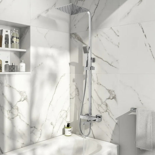 Bathroom Fort Square Rigid Riser Shower Kit with Bath Filler - Chrome Finish