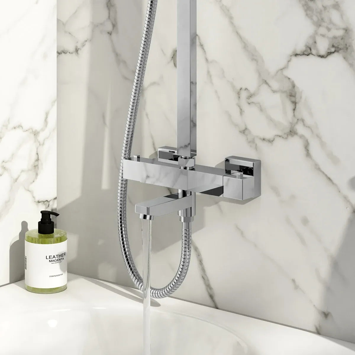 Bathroom Fort Square Rigid Riser Shower Kit with Bath Filler - Chrome Finish