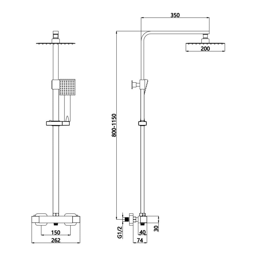 Bathroom Fort Square Rigid Riser Shower Kit - Modern Chrome Finish