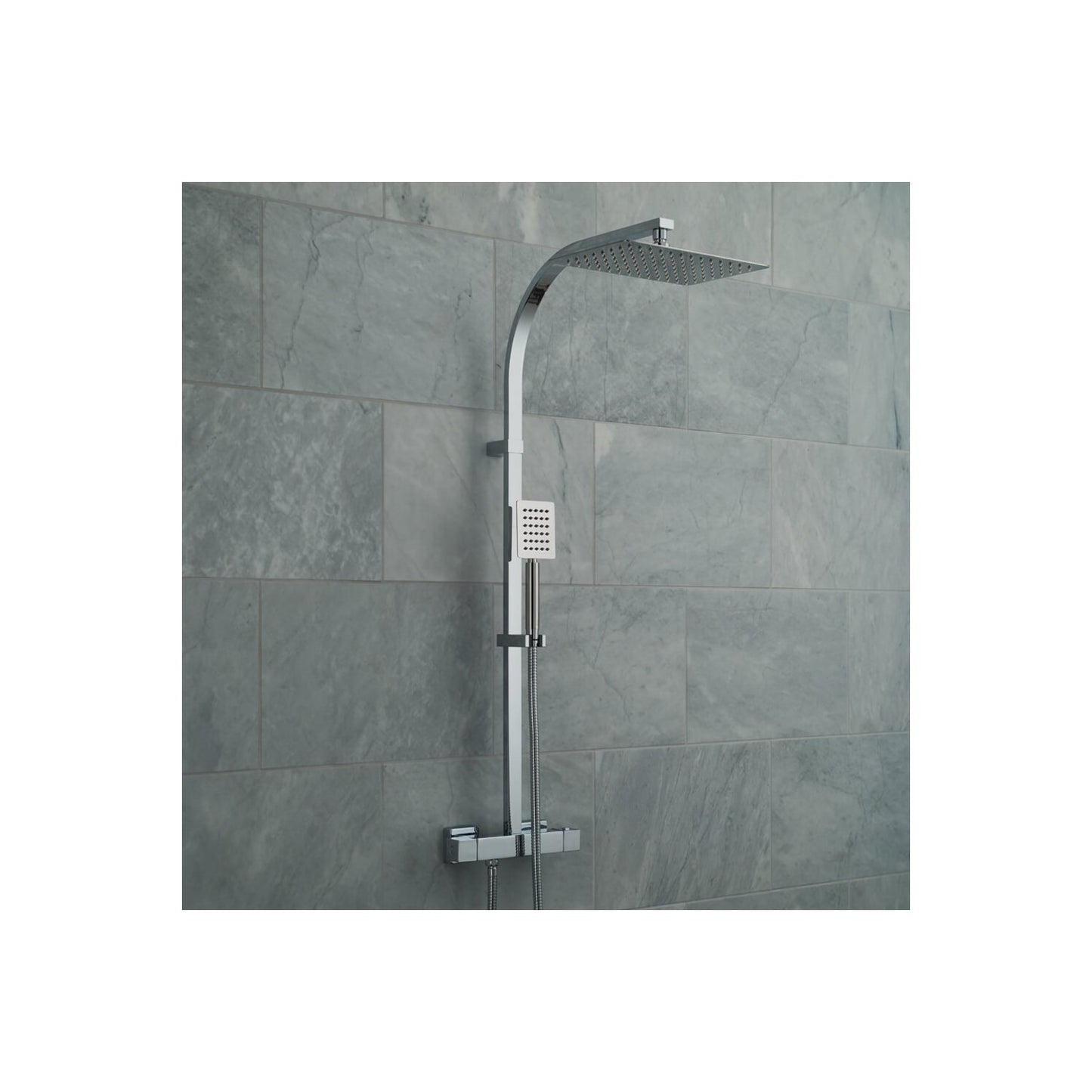 Bathroom Fort Square Rigid Riser Shower Kit - Modern Chrome Finish