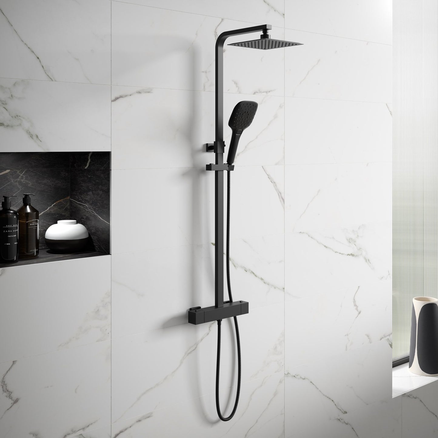 Bathroom Fort Square Rigid Riser Shower Kit - Matt Black Finish