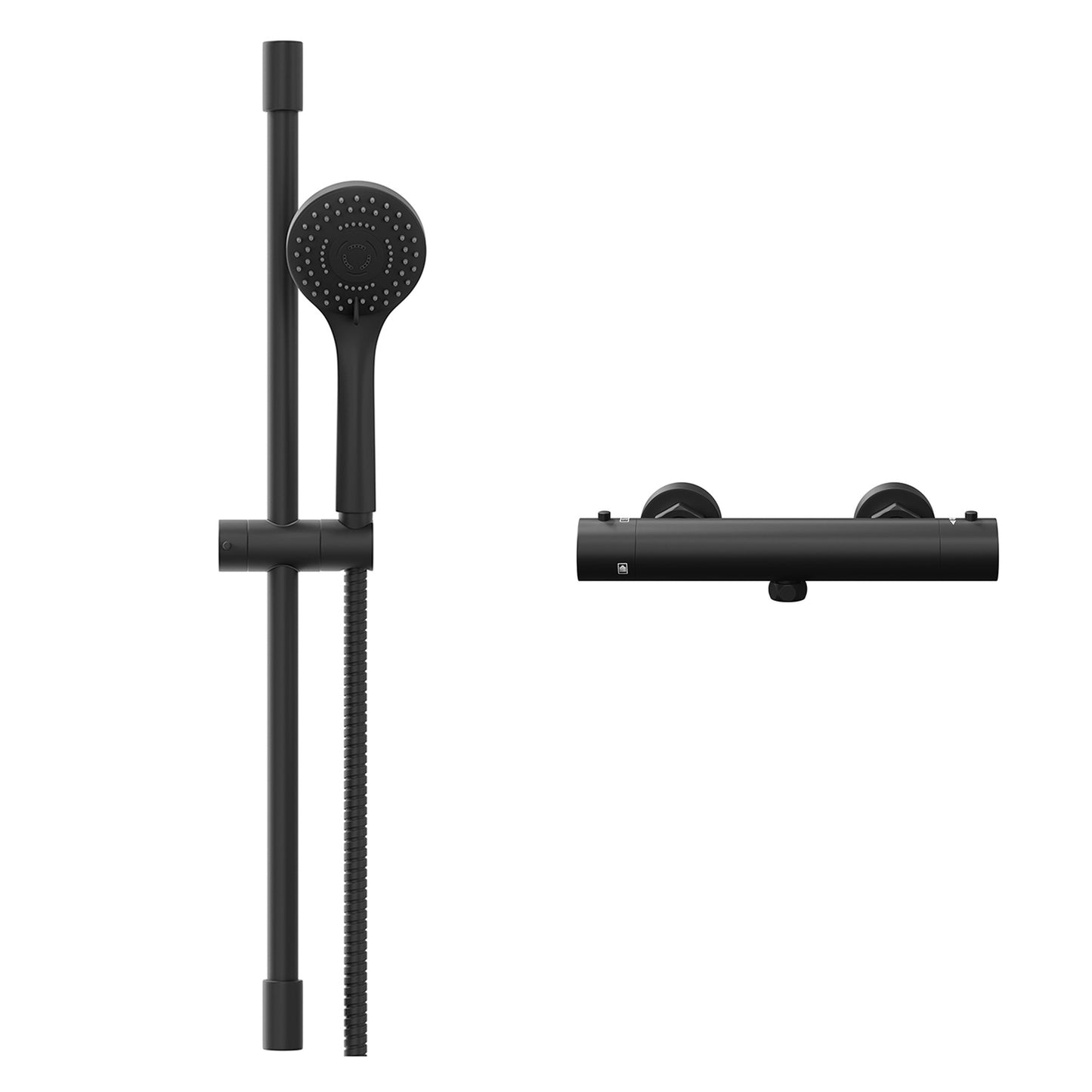 Bathroom Fort Thermostatic Round Shower Mixer Valve & Slider Rail Kit Matt Black
