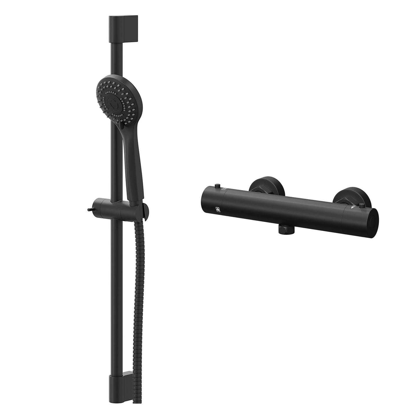 Bathroom Fort Thermostatic Round Shower Mixer Valve & Slider Rail Kit Matt Black