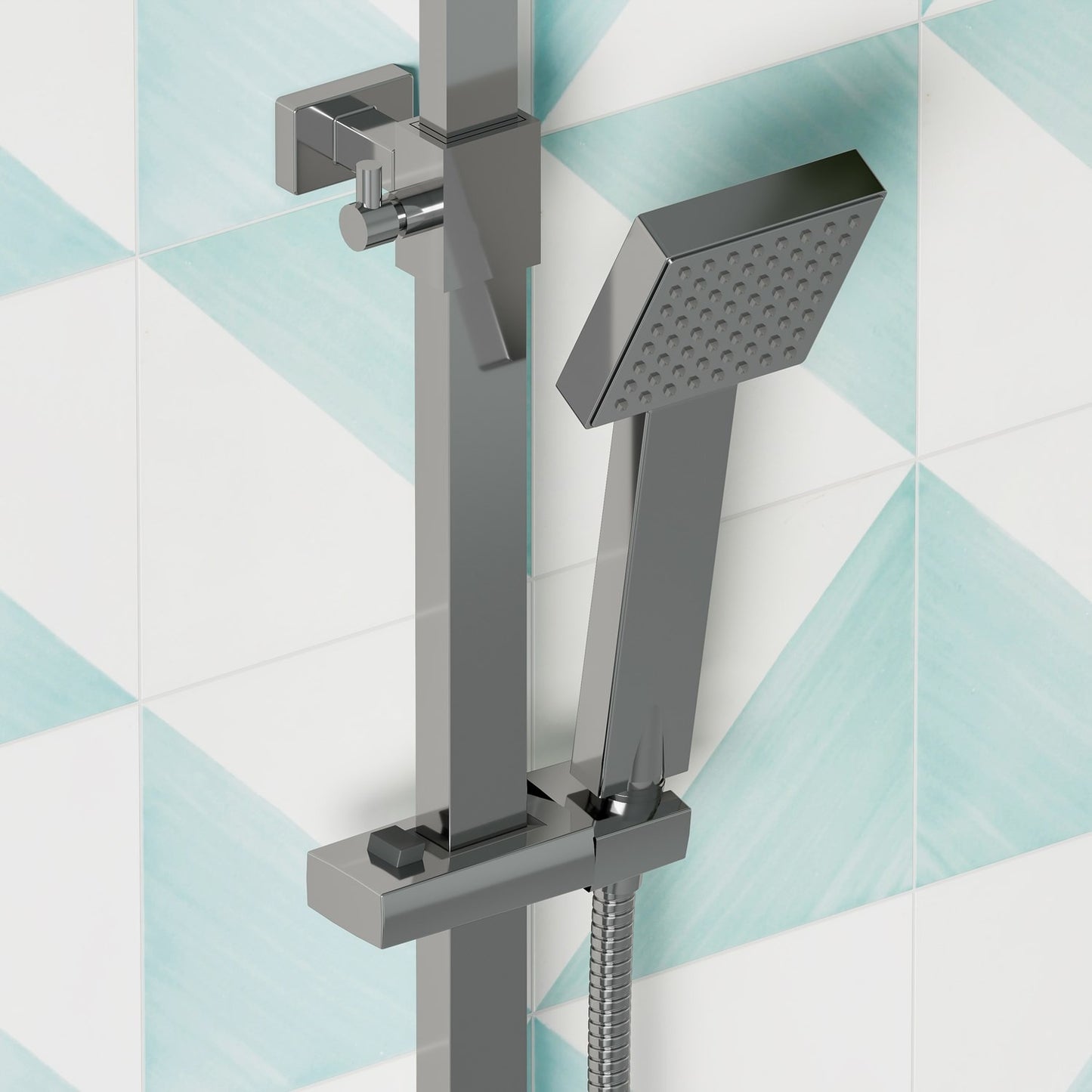 Bathroom Fort Square Rigid Riser Shower Kit - Chrome Finish
