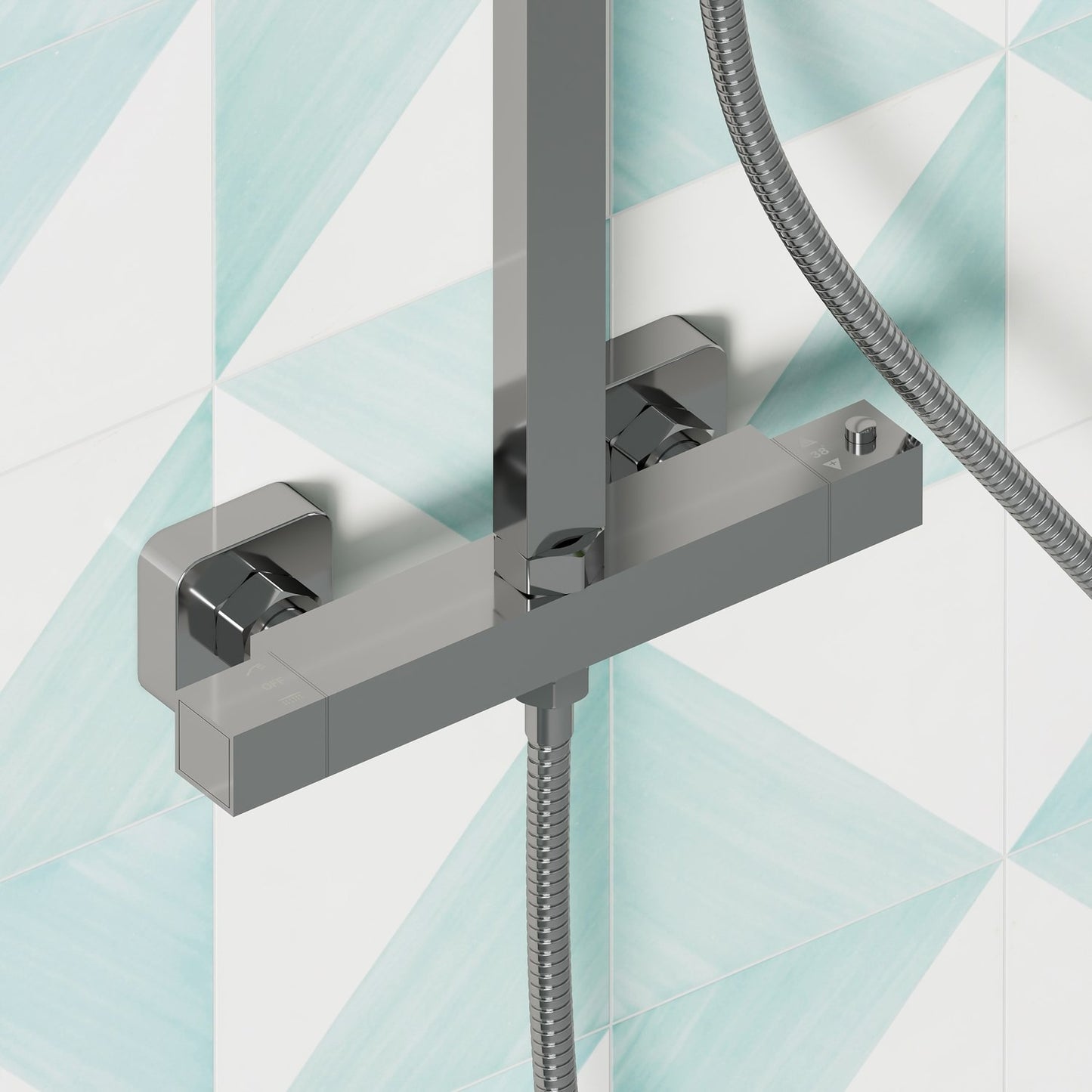 Bathroom Fort Square Rigid Riser Shower Kit - Chrome Finish