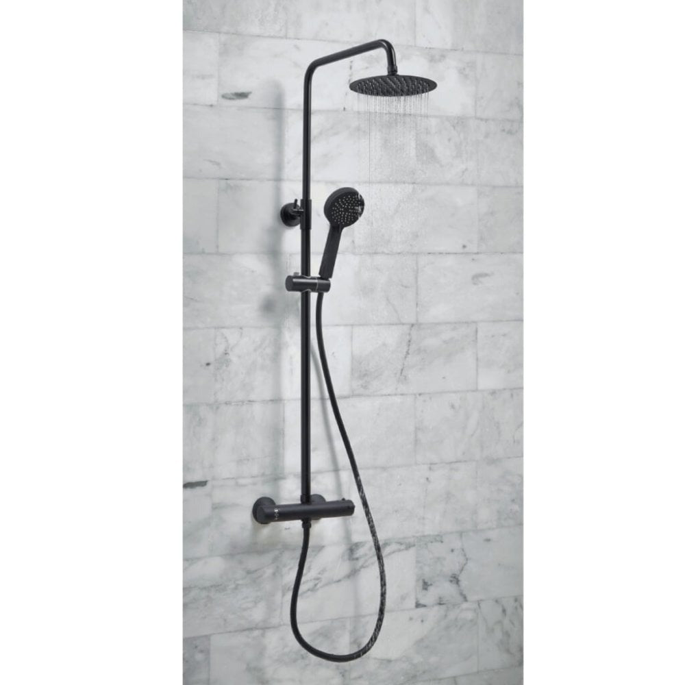 Matt Black Round Rigid Riser Shower Kit with Thermostatic Control Middleton