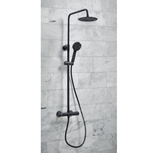 Matt Black Round Rigid Riser Shower Kit with Thermostatic Control Middleton