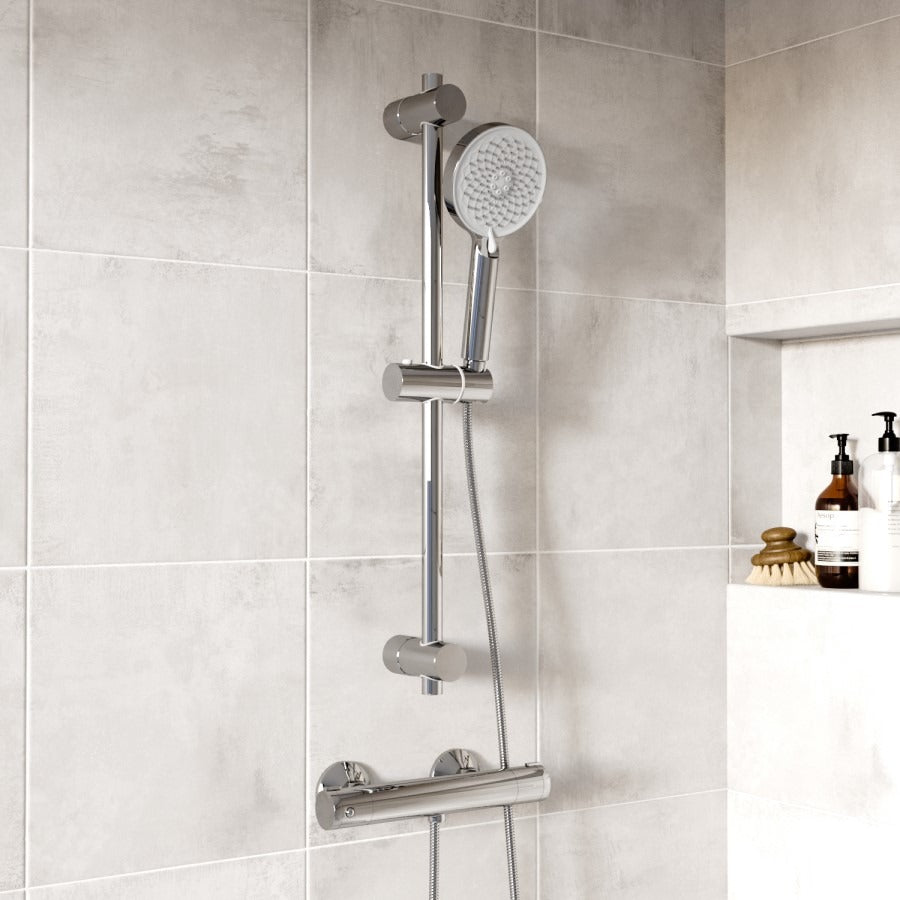 Bathroom Fort Thermostatic Round Shower Mixer Valve & Slider Rail Kit - Chrome
