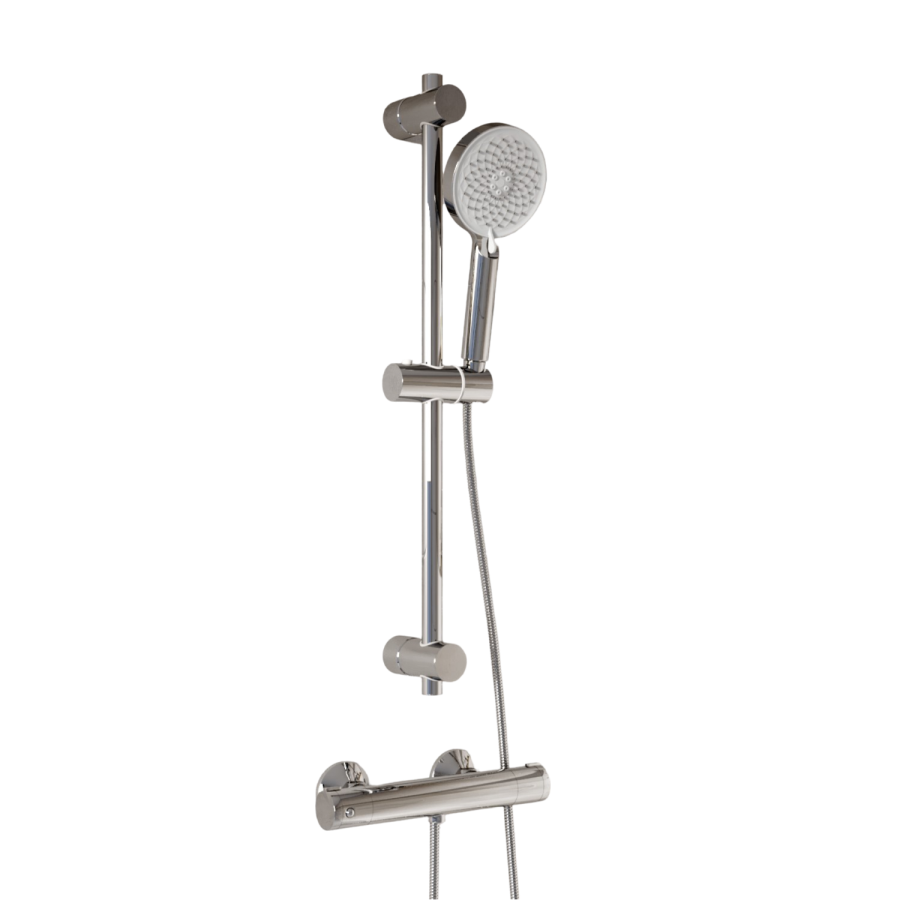 Bathroom Fort Thermostatic Round Shower Mixer Valve & Slider Rail Kit - Chrome