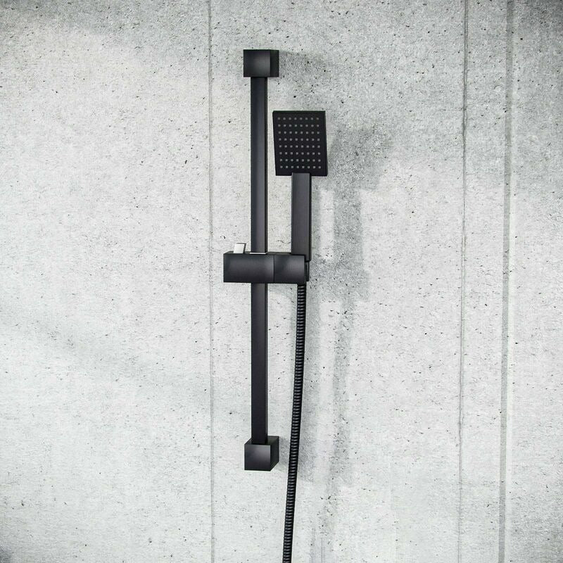 Thermostatic Square Shower Mixer Valve with Slider Rail Kit – Matt Black Finish