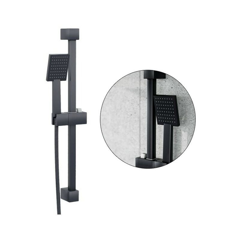Square Slider Rail Kit – Matt Black Finish | Adjustable Wall-Mounted Shower Rail