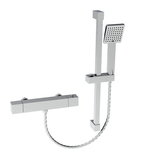Thermostatic Square Shower Mixer Valve with Slider Rail Kit – Chrome Finish