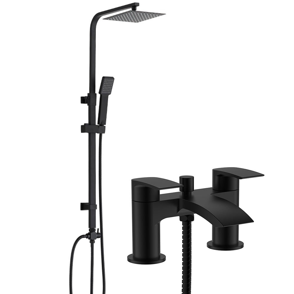 Bathroom Fort Square Rigid Riser Shower Kit - Matt Black Finish