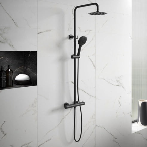 Bathroom Fort Round Rigid Riser Shower Kit - Matt Black Finish