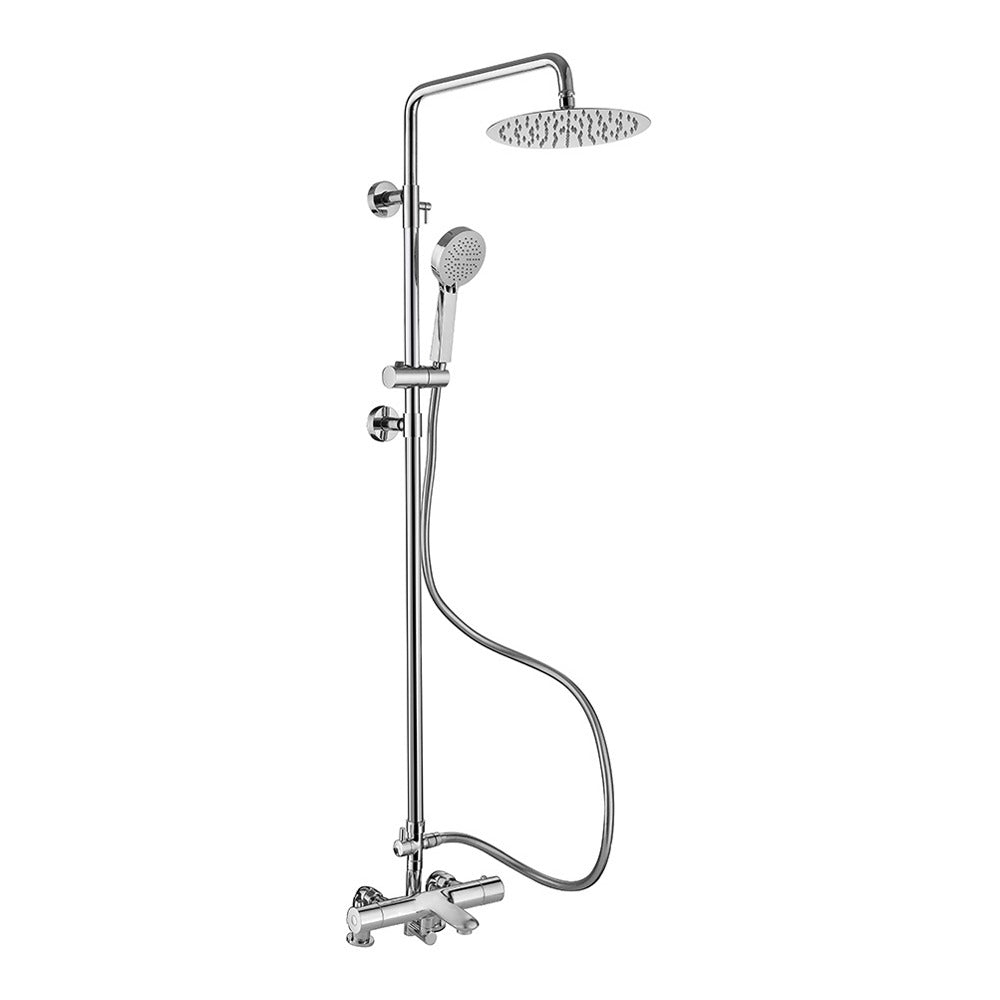 Bathroom Fort Round Rigid Riser Shower Kit with Bath Filler Modern Chrome Finish