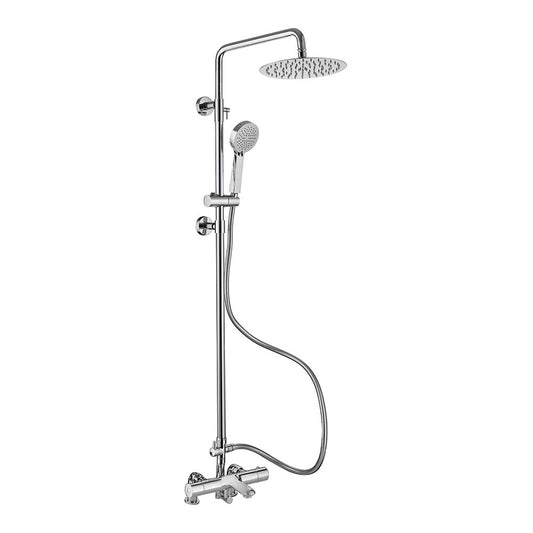 Bathroom Fort Round Rigid Riser Shower Kit with Bath Filler Modern Chrome Finish
