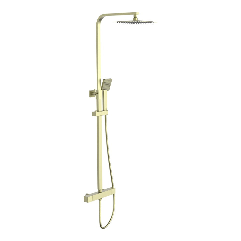 Bathroom Fort Square Rigid Riser Shower Kit - Brushed Brass Finish