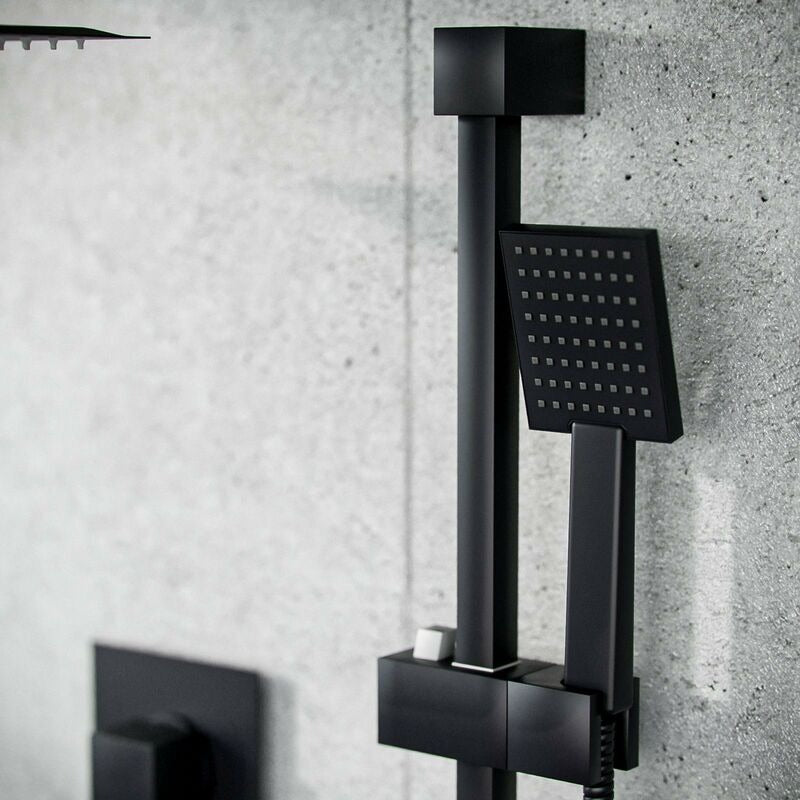 Square Slider Rail Kit – Matt Black Finish | Adjustable Wall-Mounted Shower Rail