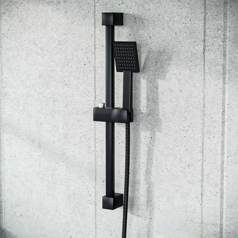 Square Slider Rail Kit – Matt Black Finish | Adjustable Wall-Mounted Shower Rail