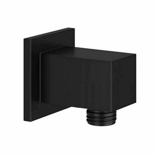 Square Wall Mounted Shower Outlet Elbow – Matte Black Brass Connector
