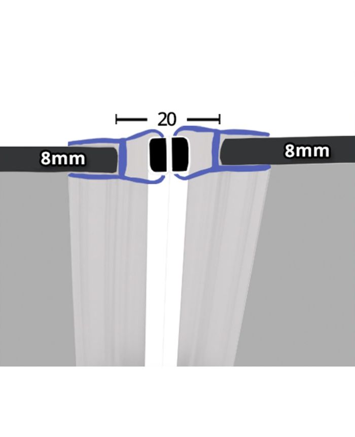 Angled 180° Magnetic Shower Seal – 8mm to 8mm Glass | 2000mm Length