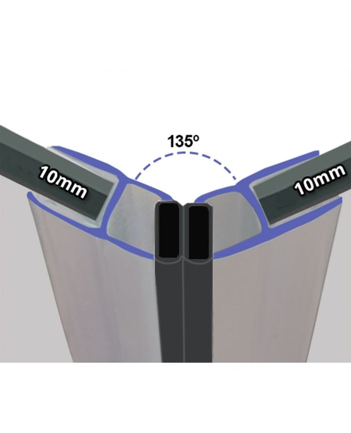 Clear 135° Magnetic Shower Enclosure Seal – 10mm Glass | 2000mm Length