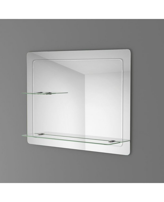 Round Corner Bathroom Mirror with Glass Shelf | Modern Wall Mounted