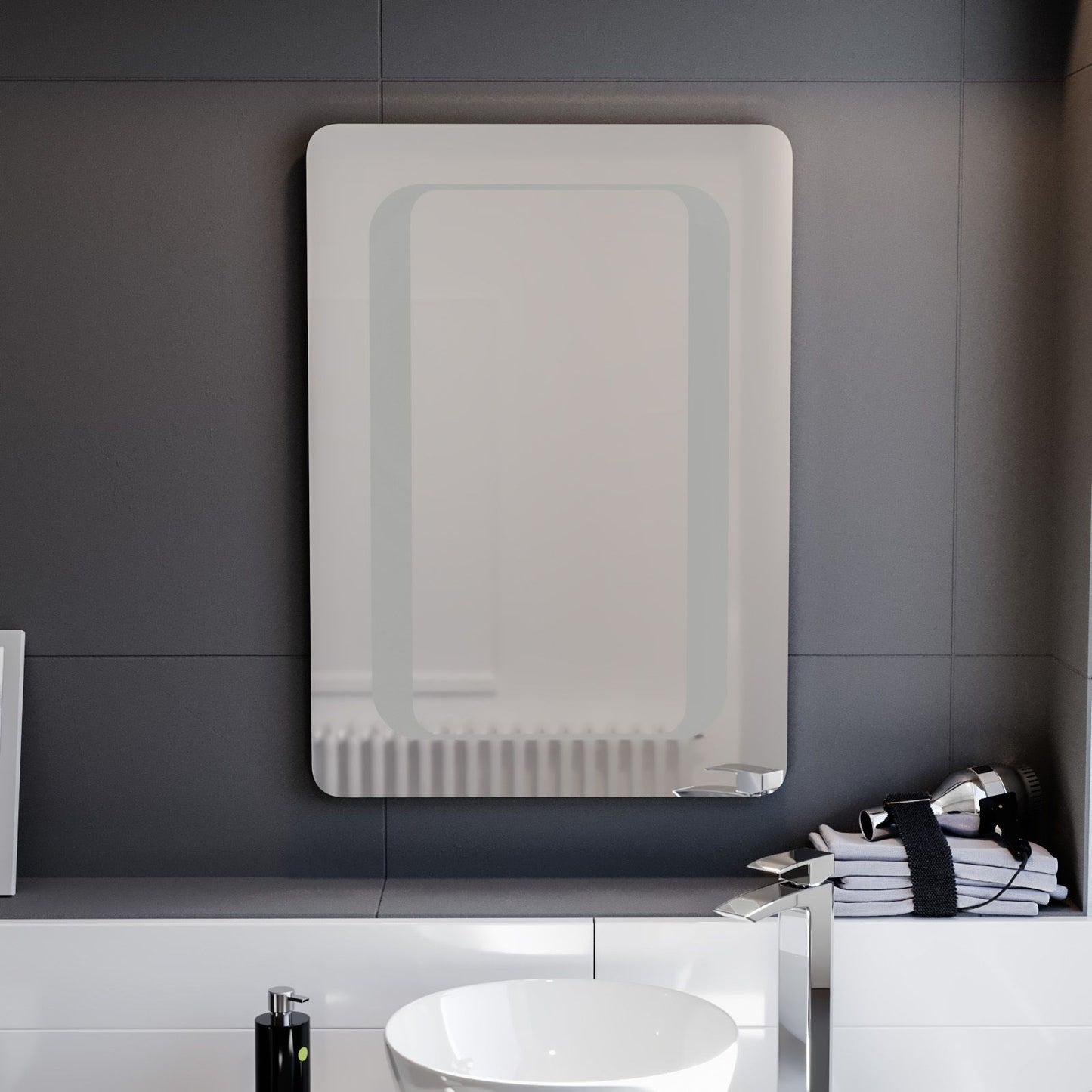 LED Round Corner Bathroom Mirror with Built-in Light | Modern Vanity Mirror