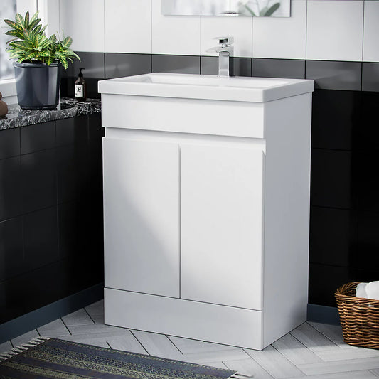 HARROW 500 Floorstanding Doors White • Ceramic Basin 510w x 840h x 395d