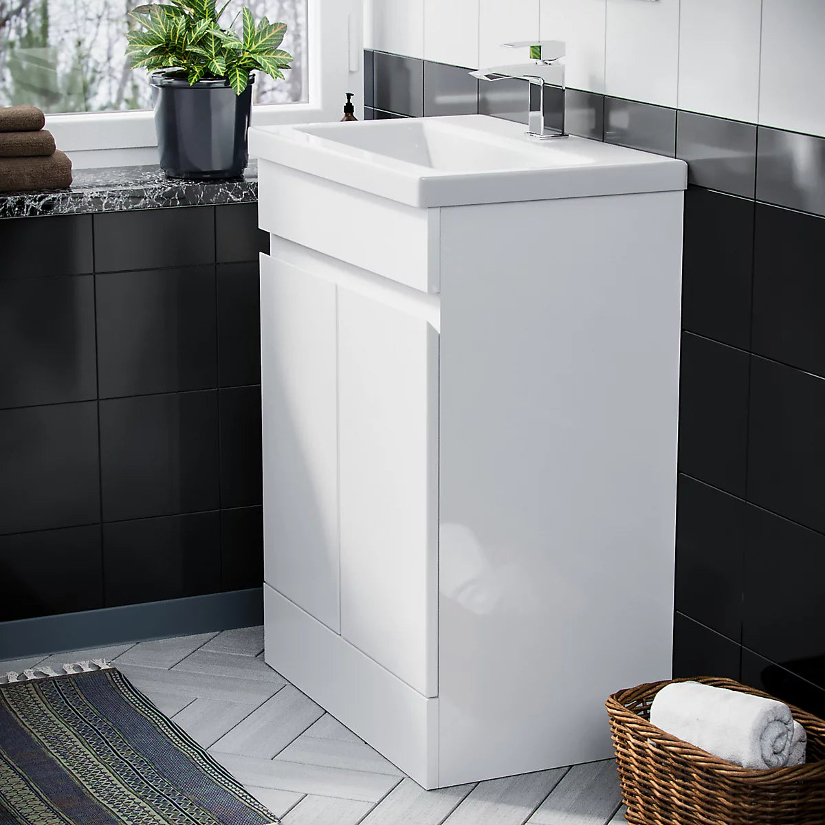 HARROW 500 Floorstanding Doors White • Ceramic Basin 510w x 840h x 395d