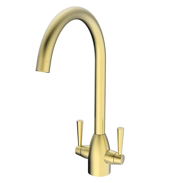 Twin Handle Kitchen Tap – Brushed Brass Traditional Mixer