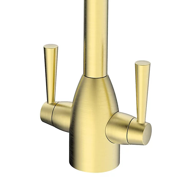 Twin Handle Kitchen Tap – Brushed Brass Traditional Mixer