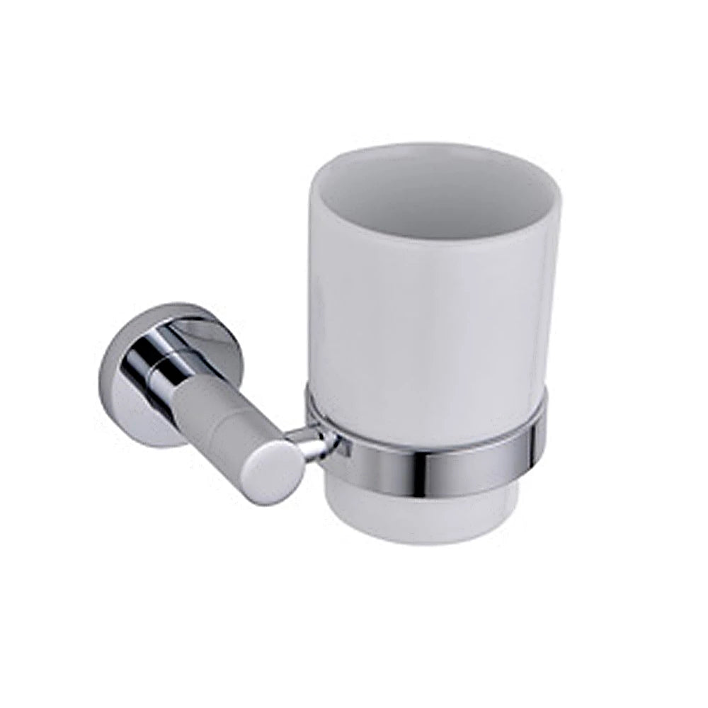 Moda Wall Mounted Tumbler Holder with Ceramic Cup - Chrome Finish