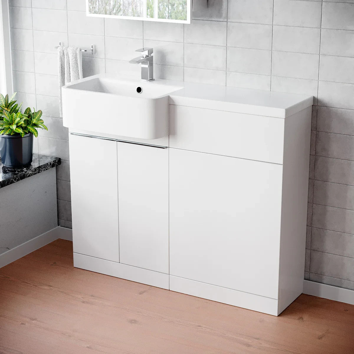 PRELIM 1000 Left Freestanding White Resin Basin - 996w x 845h x 380d