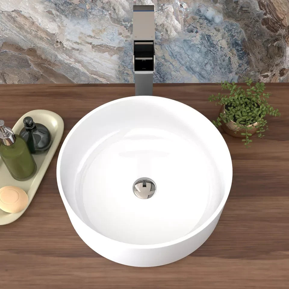 Round Countertop Basin White 360w x 120h x 360d