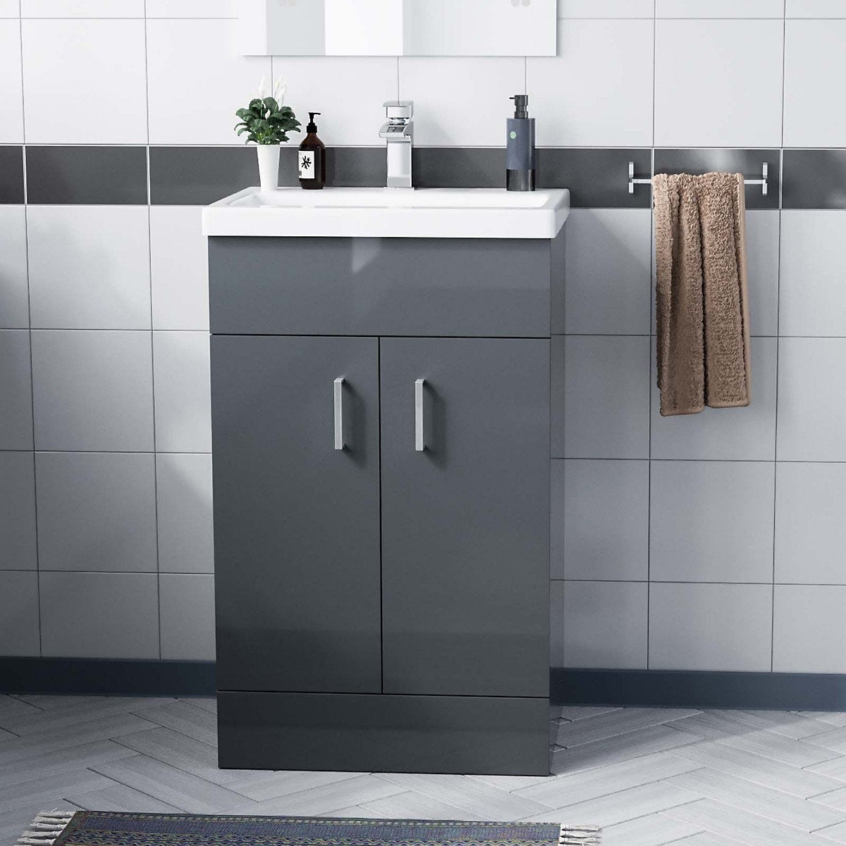 DEVON 450 Floorstanding Anthracite Ceramic Basin - 450w x 810h x 310d