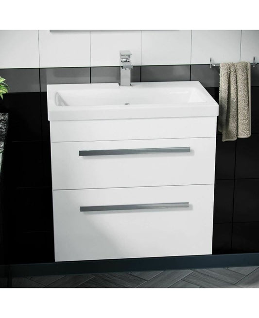 DEVON 600 Wall Hung Twin Drawers White Ceramic Basin - 610w x 585h x 395d