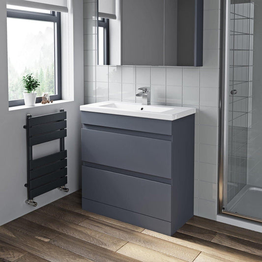 HARROW 600 Floorstanding Twin Drawer Matt Grey Ceramic Basin 610w x 840h x 395d