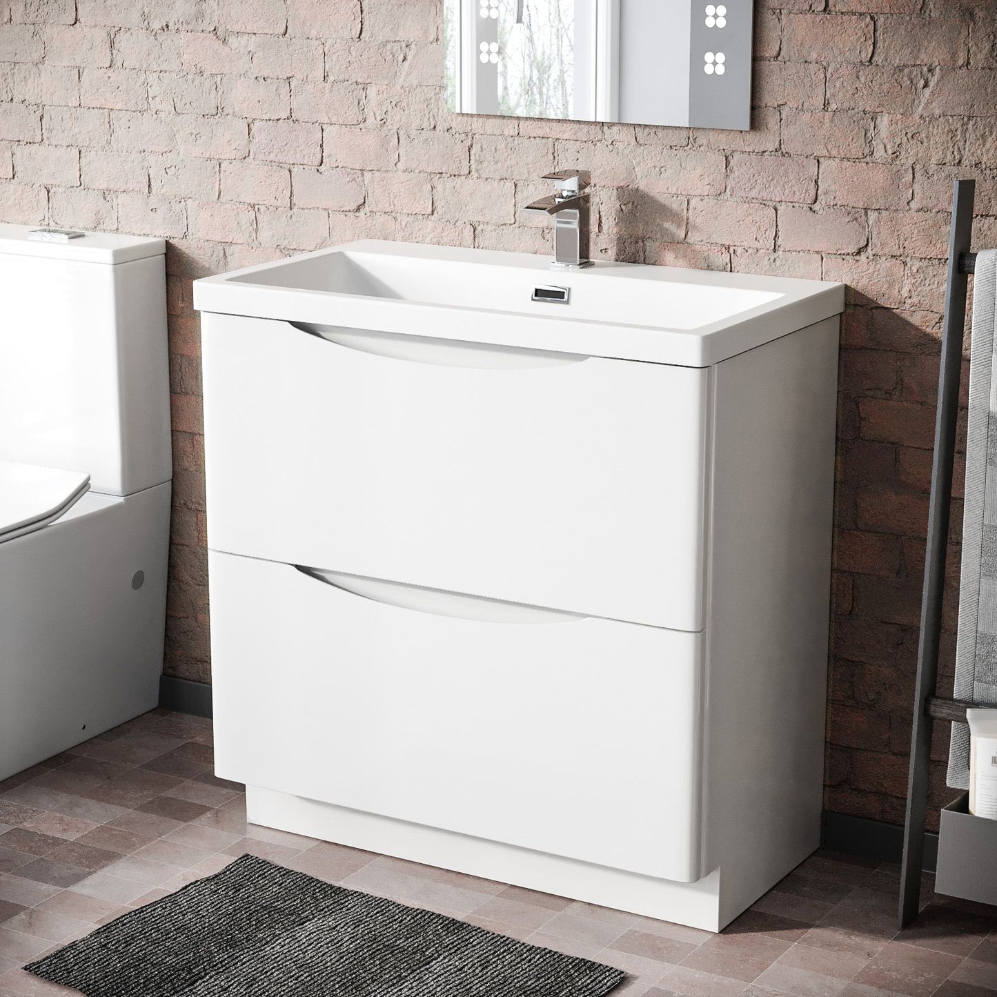 DWELTA 800 Floorstanding White • Resin Basin | 800w x 850h x 450d
