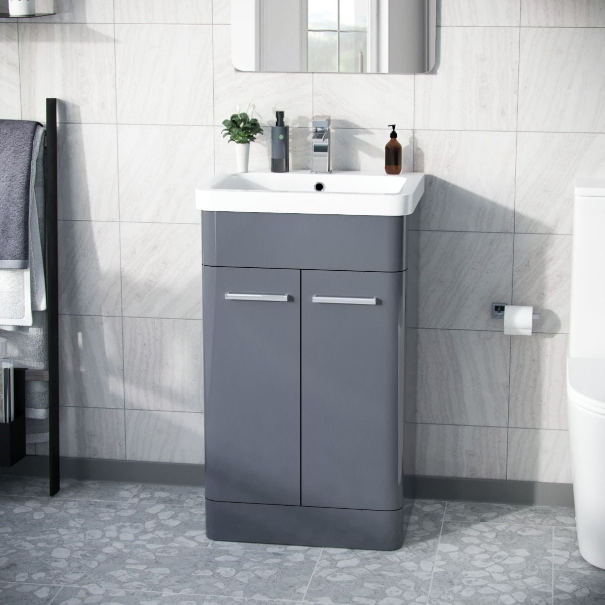 ASHFORD 500 Free Standing Matt Grey Ceramic Basin - 500w x 840h x 385d
