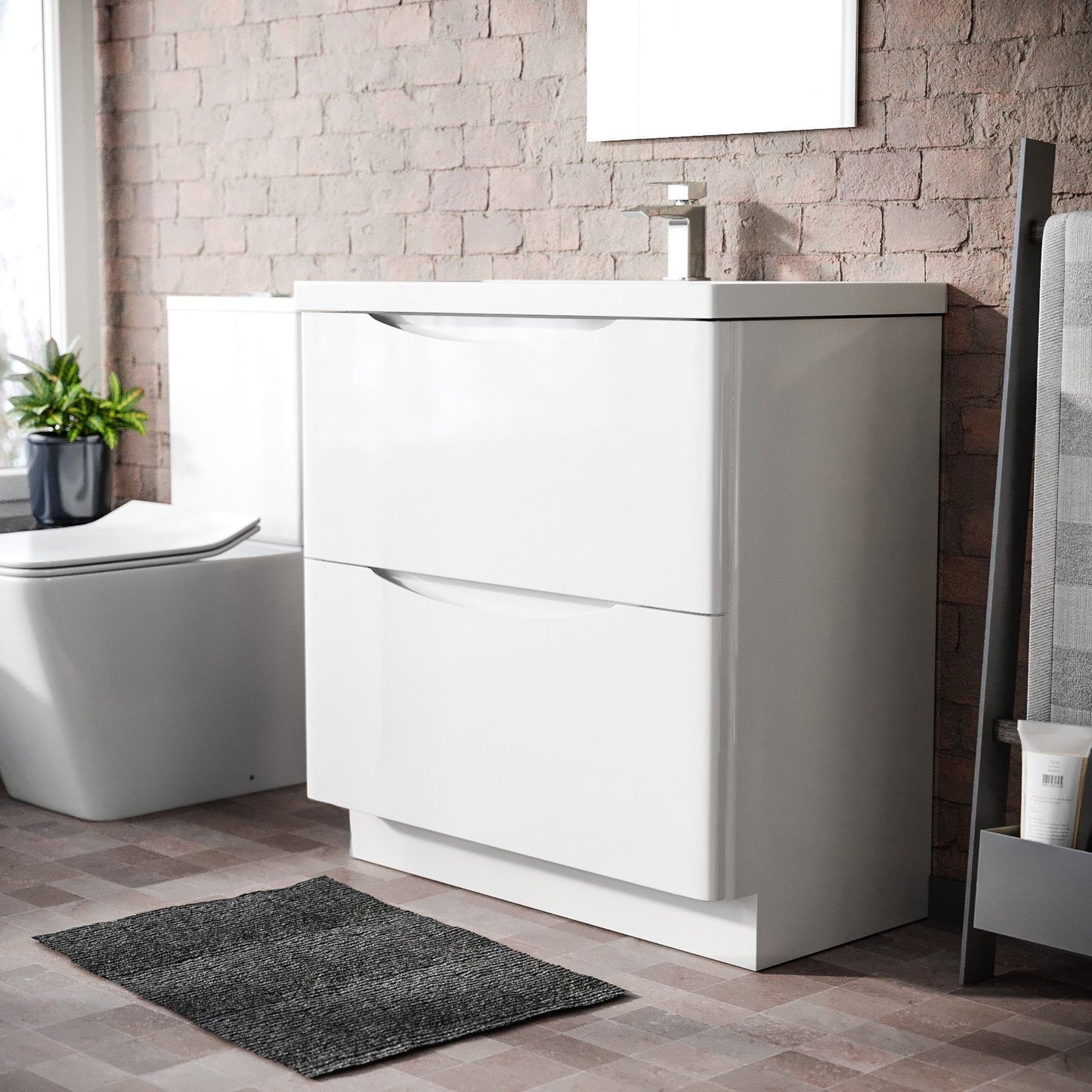 DWELTA 800 Floorstanding White • Resin Basin | 800w x 850h x 450d