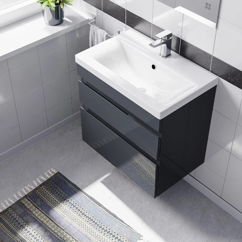 HARROW 600 Wall Hung Twin Drawer Anthracite Ceramic Basin 605w x 585h x 395d