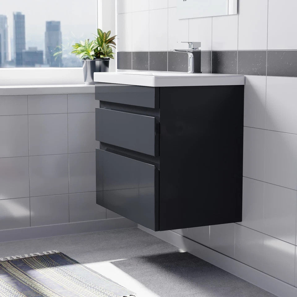 HARROW 600 Wall Hung Twin Drawer Anthracite Ceramic Basin 605w x 585h x 395d