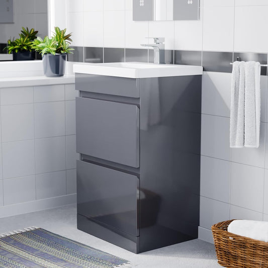 HARROW 500 Floorstanding Twin Drawers Matt Grey Ceramic Basin 510w x 840h x 390d