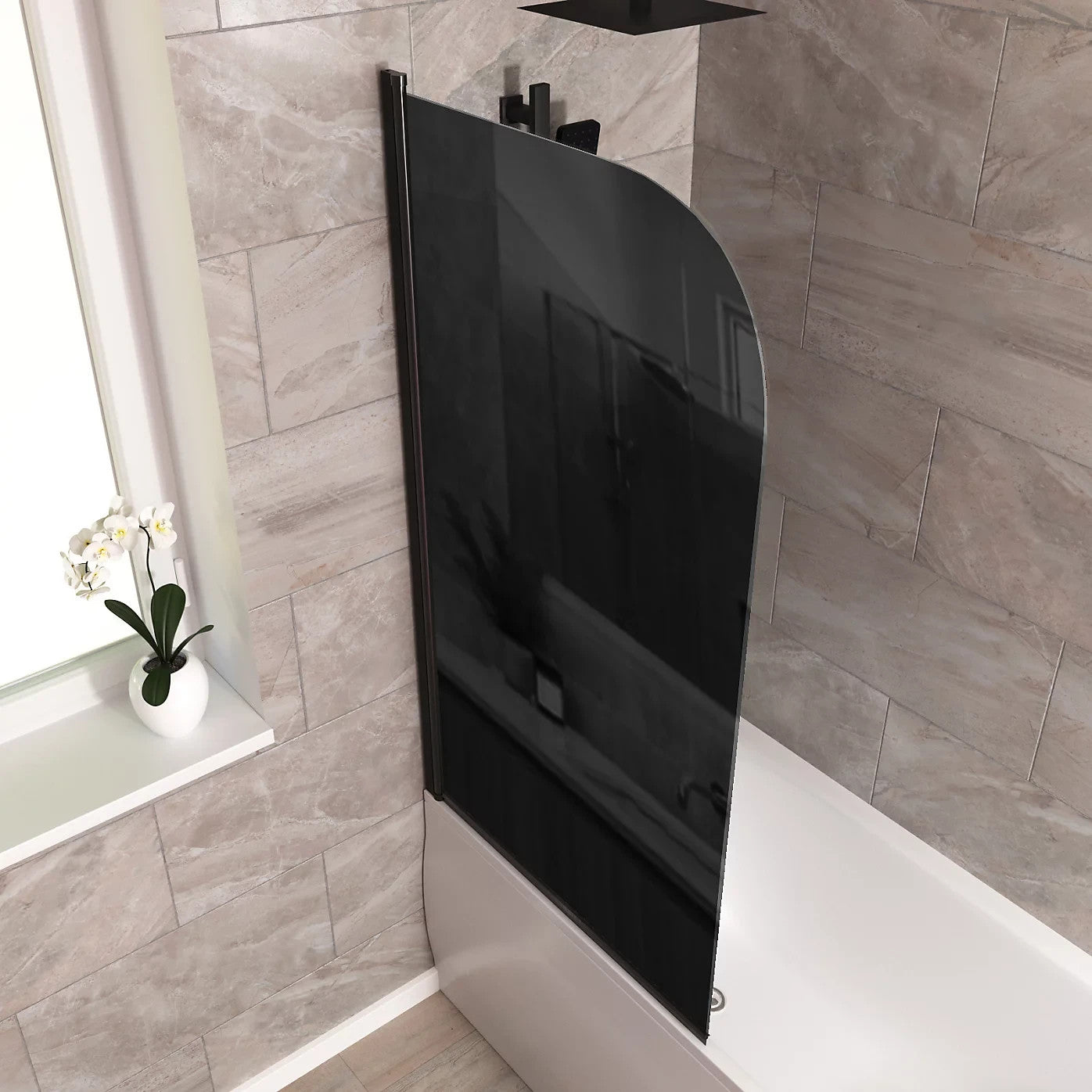 Radius Edge Bath Screen Dark Grey 5mm Thick - Adjustment 790-805 - 800 x 1400mm
